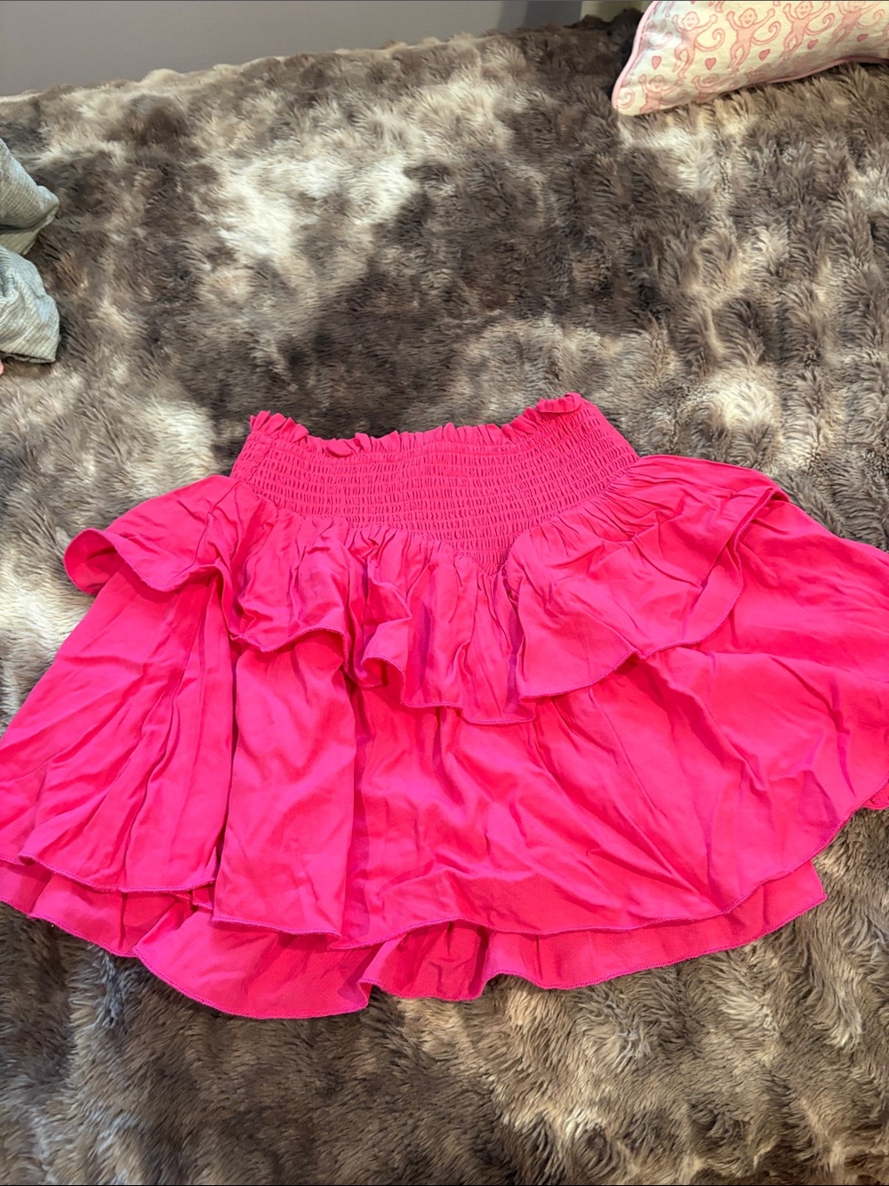Katie J NYC Girls Ruffled Smocked Waist Skirt - Bright Pink